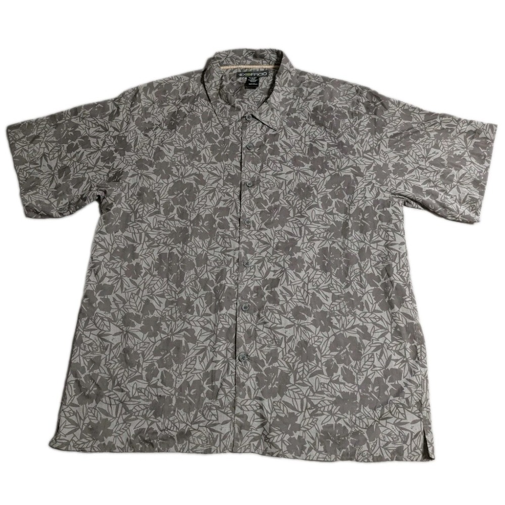 ExOfficio Shirt Mens L Gray Floral Short Sleeve Button Up Travel Outdoor